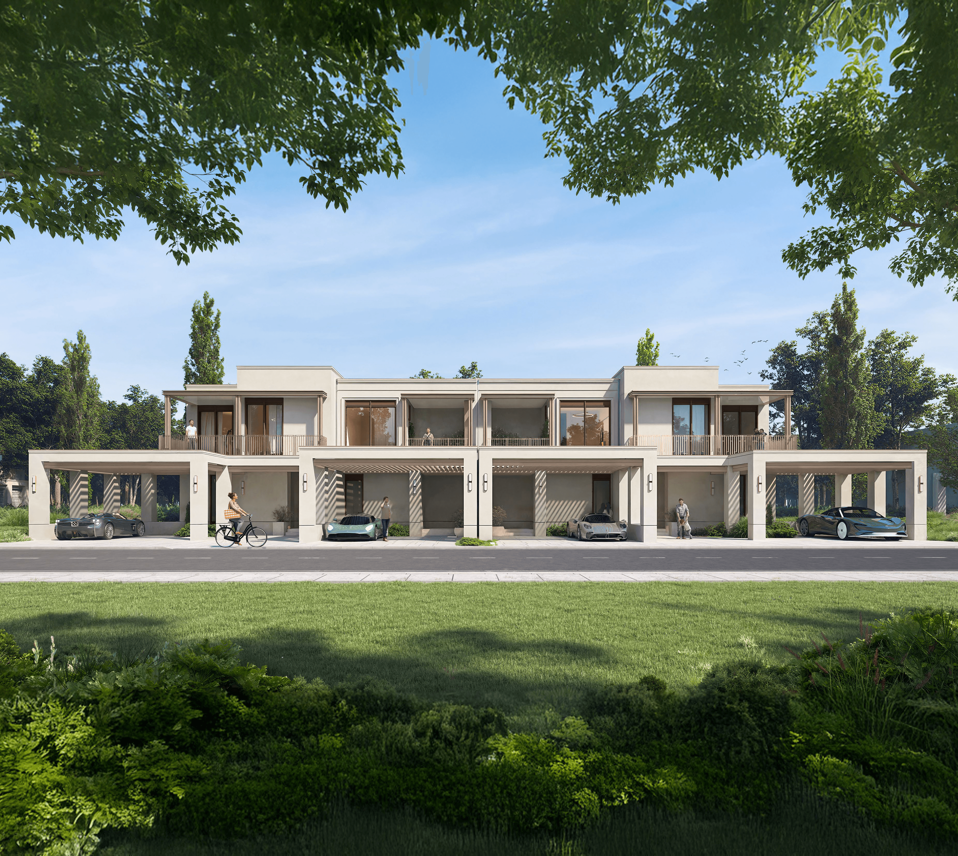 Street-level exterior render of Eden Townhouses